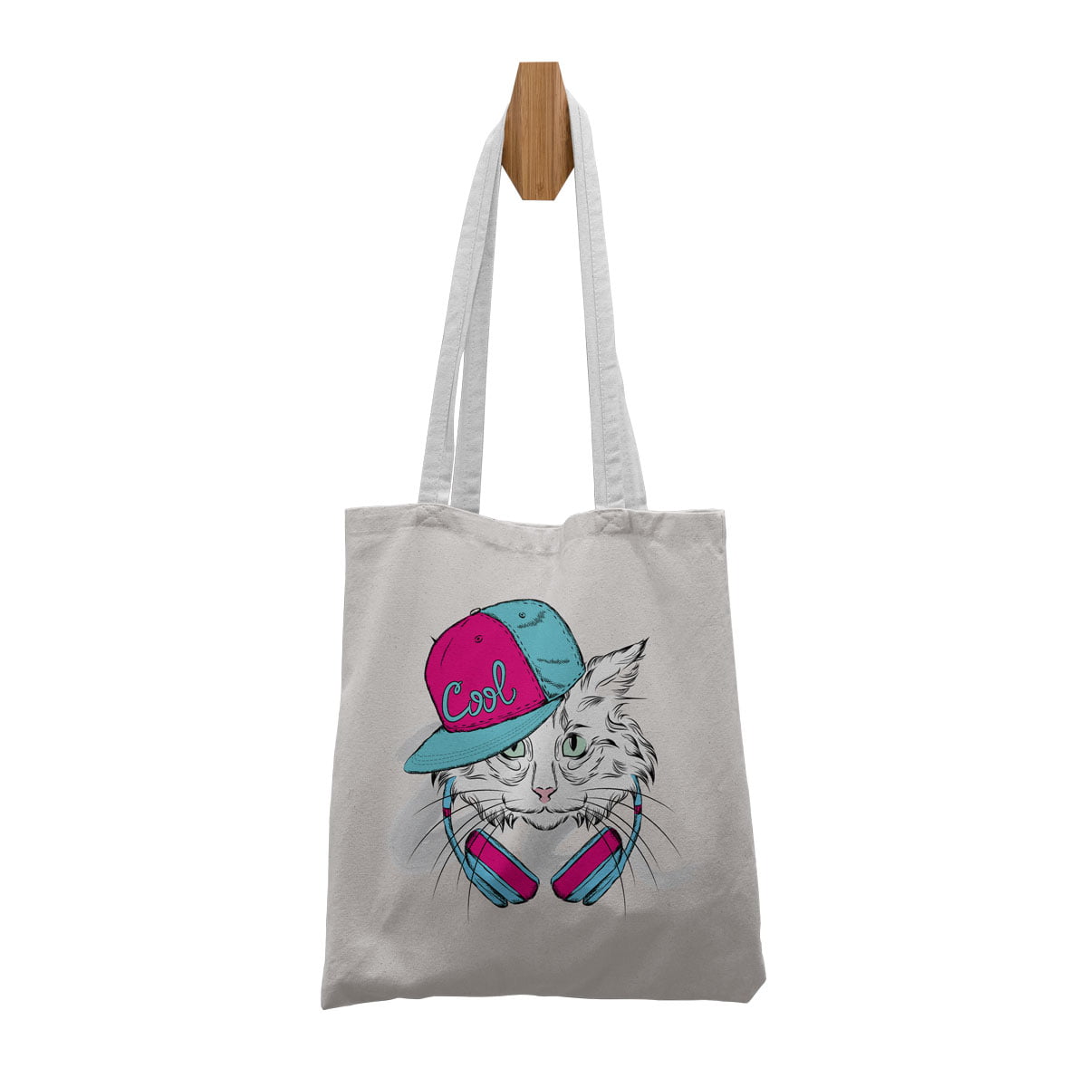Dj cool kedi canta - cool dj kedi tasarımlı bez çanta - figurex