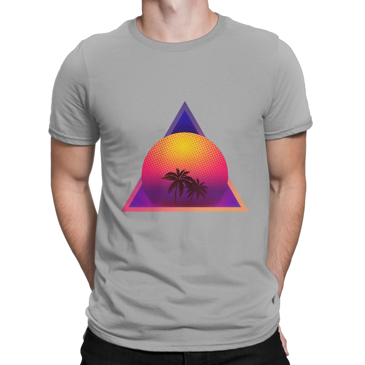 Sunset palm synthwawe tshirt erkek g - digital cosmic island baskılı erkek t-shirt - figurex