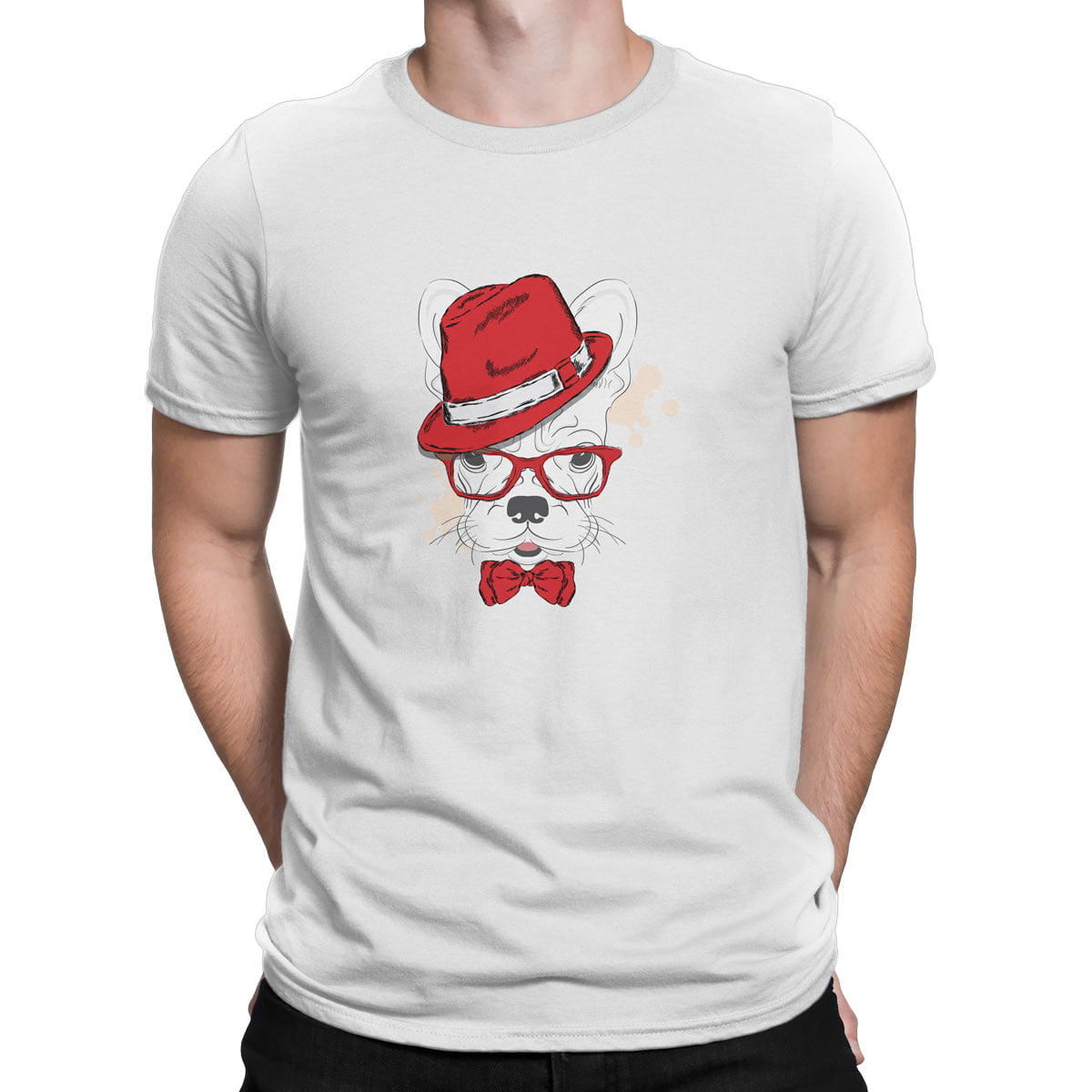 Yasli gozluklu yakisikli kopek erkek tisort b - fötr şapkalı köpek baskılı erkek t-shirt - figurex