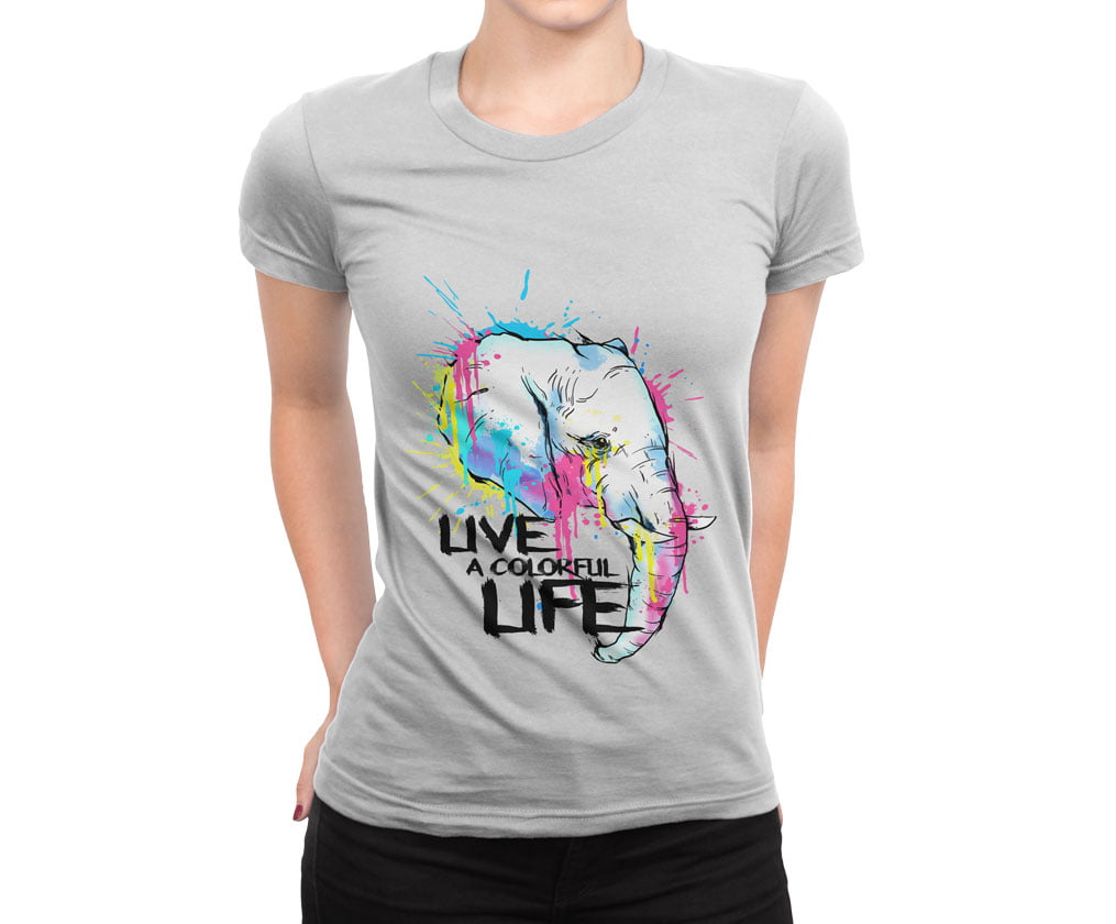 Colorful animal design4 tshirt b b kadin - fx colourful nature elephant t-shirt kadın beyaz - figurex