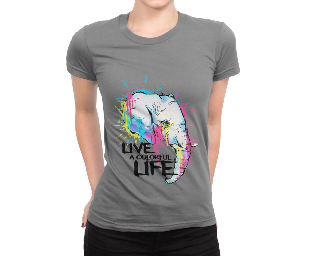Colorful animal design4 tshirt g b kadin - fx colourful nature elephant t-shirt kadın gri - figurex