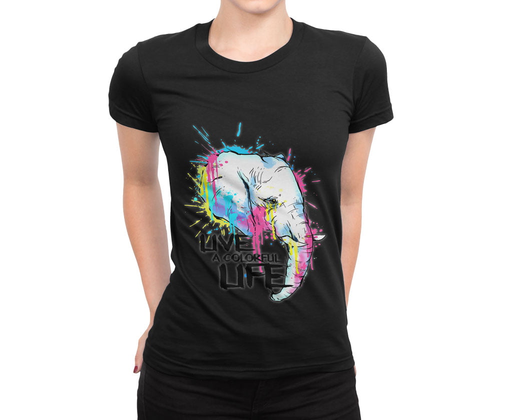 Colorful animal design4 tshirt s b kadin - fx colourful nature elephant t-shirt kadın siyah - figurex
