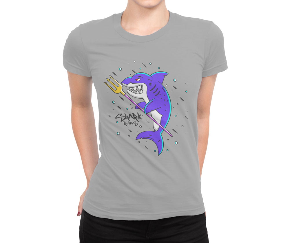Colorful animal design flat6 shark tshirt g b kadin - colorful özel seri shark baskılı kadın t-shirt - figurex