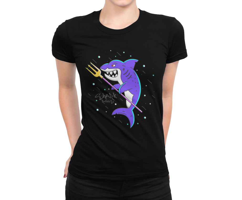 Colorful animal design flat6 shark tshirt s b kadin - colorful özel seri shark baskılı kadın t-shirt - figurex