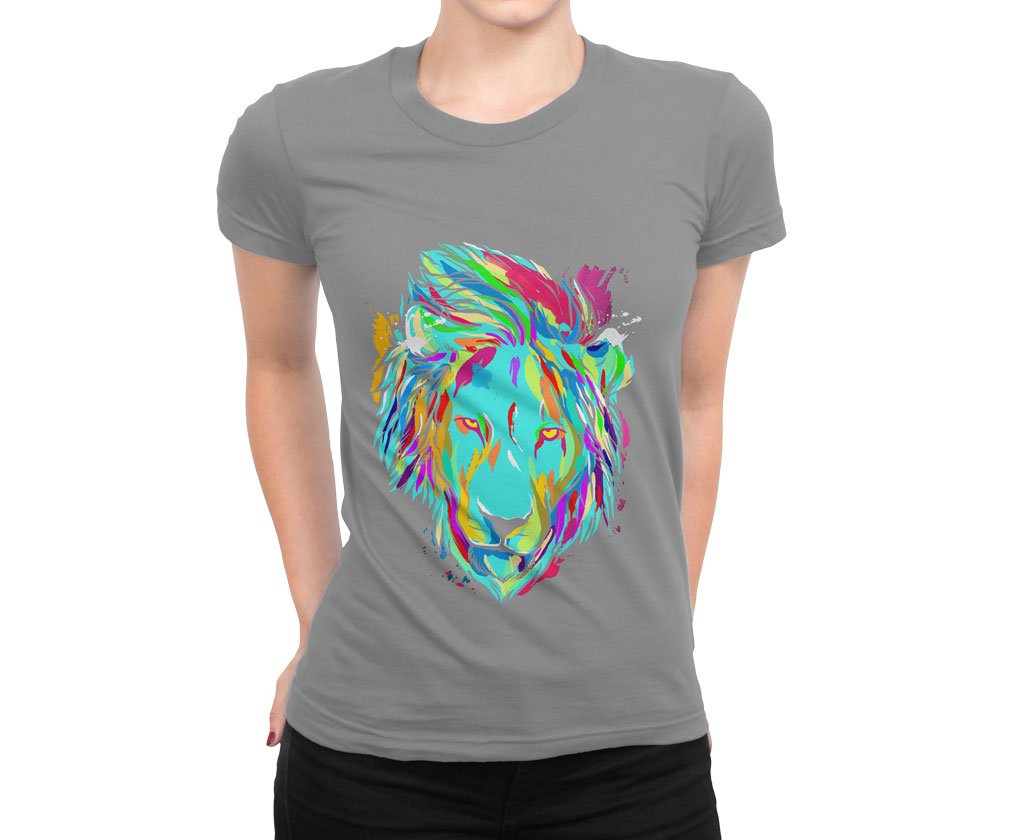 Colorful animal design lion tshirt g b kadin - fx colourful nature lion t-shirt kadın - figurex