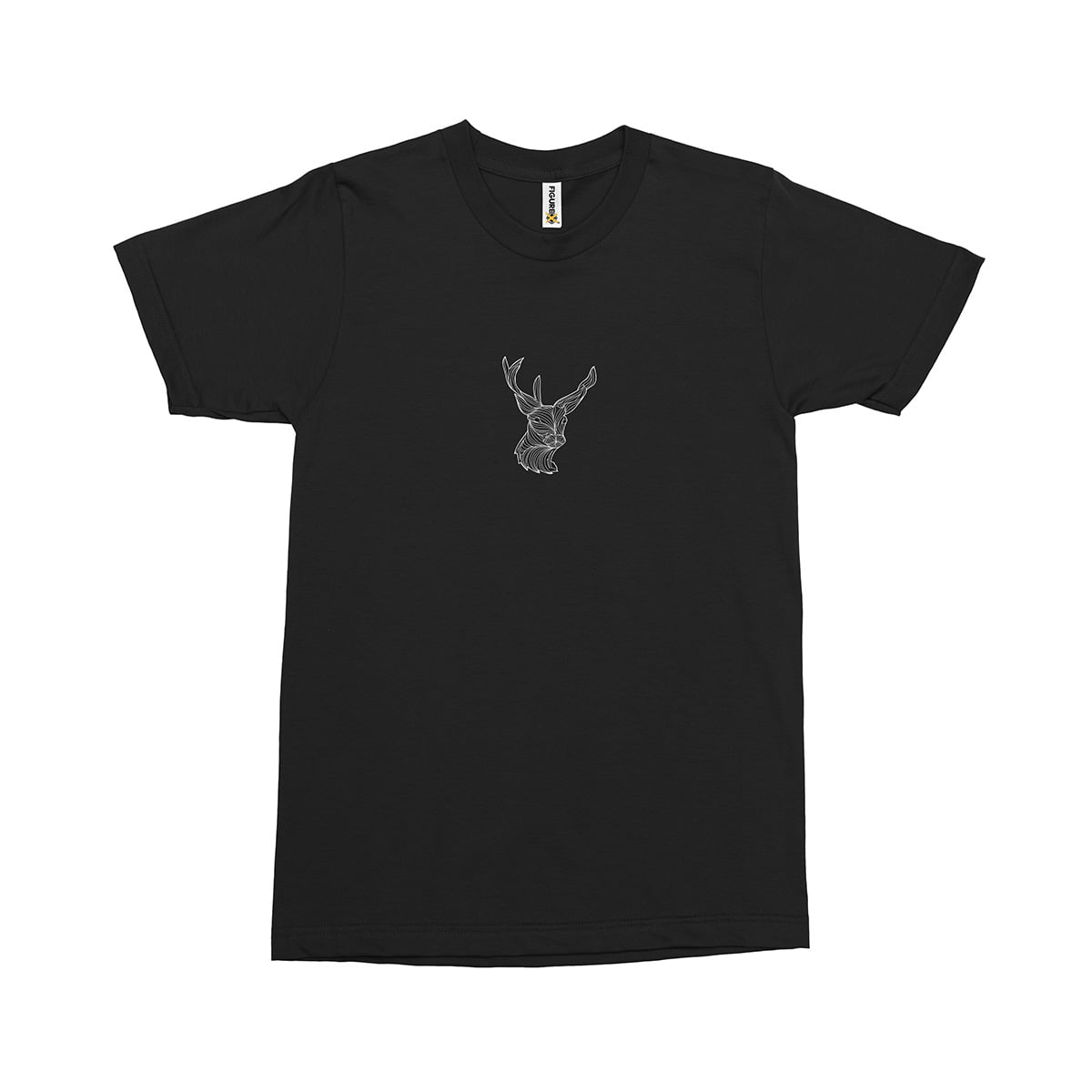 Orjinal geyik mandala beyaz fxsca2192c erkek tshirt siyah orta kucuk - geyik mandala baskılı erkek t-shirt - figurex